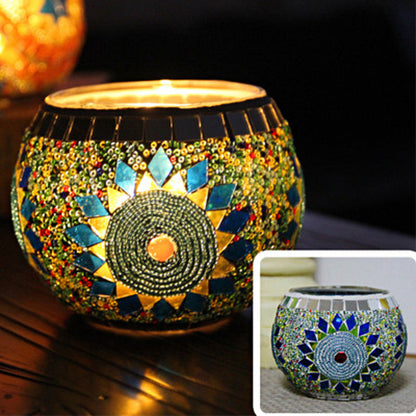 Porte-tealight en Verre Fait Main | Design Mosaïque Éclatant et Unique
