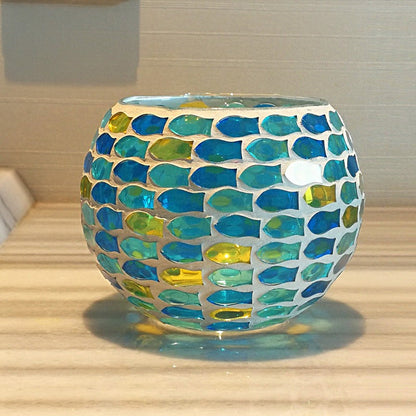 Porte-tealight en Verre Fait Main | Design Mosaïque Éclatant et Unique