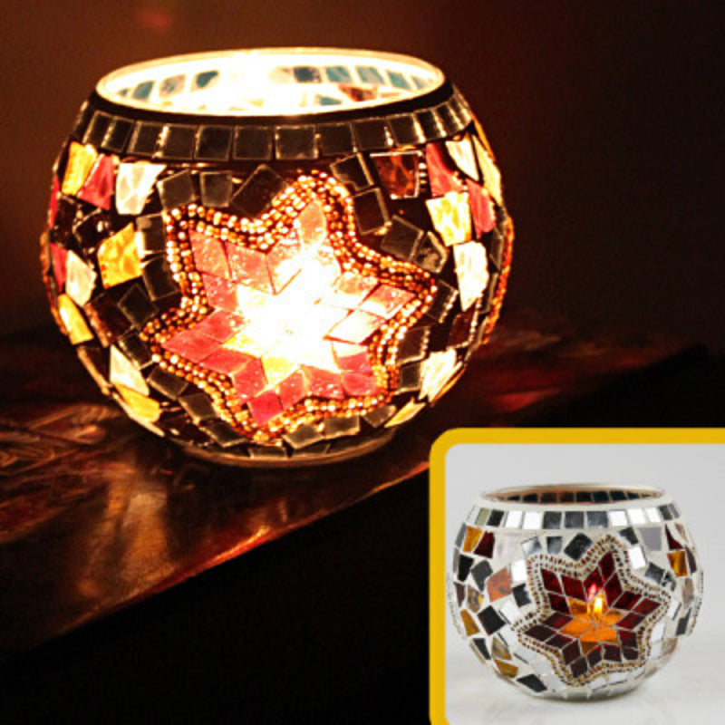 Porte-tealight en Verre Fait Main | Design Mosaïque Éclatant et Unique