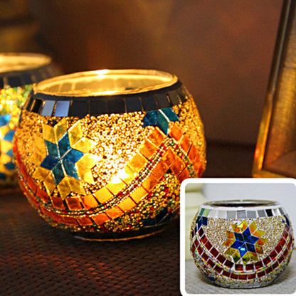 Porte-tealight en Verre Fait Main | Design Mosaïque Éclatant et Unique