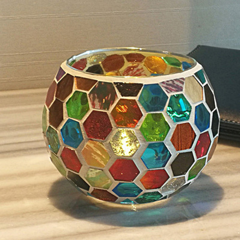 Porte-tealight en Verre Fait Main | Design Mosaïque Éclatant et Unique