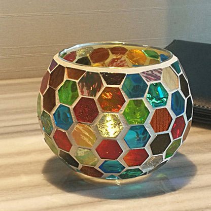 Porte-tealight en Verre Fait Main | Design Mosaïque Éclatant et Unique