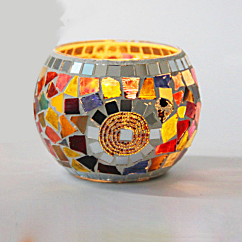 Porte-tealight en Verre Fait Main | Design Mosaïque Éclatant et Unique