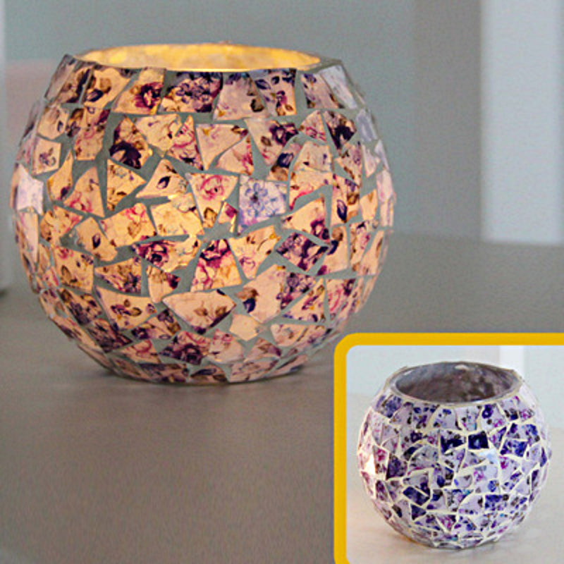 Porte-tealight en Verre Fait Main | Design Mosaïque Éclatant et Unique