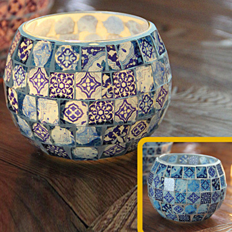 Porte-tealight en Verre Fait Main | Design Mosaïque Éclatant et Unique