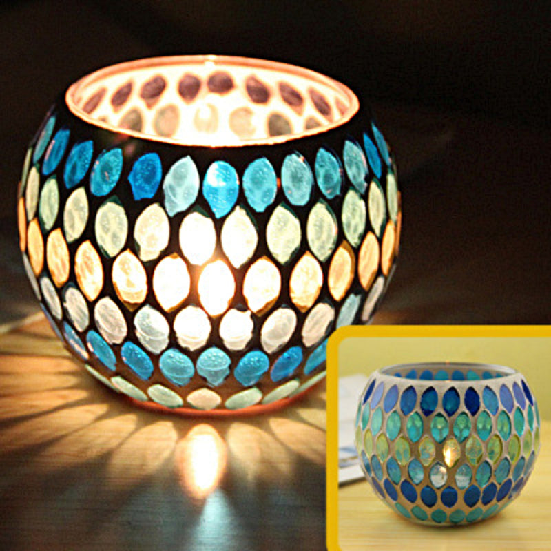 Porte-tealight en Verre Fait Main | Design Mosaïque Éclatant et Unique