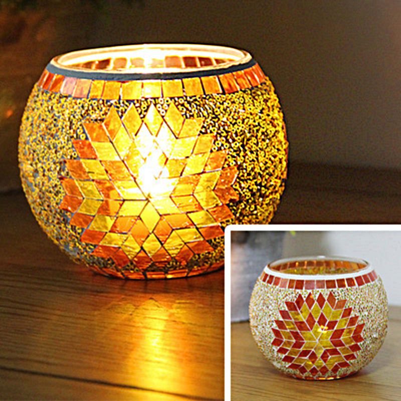 Porte-tealight en Verre Fait Main | Design Mosaïque Éclatant et Unique