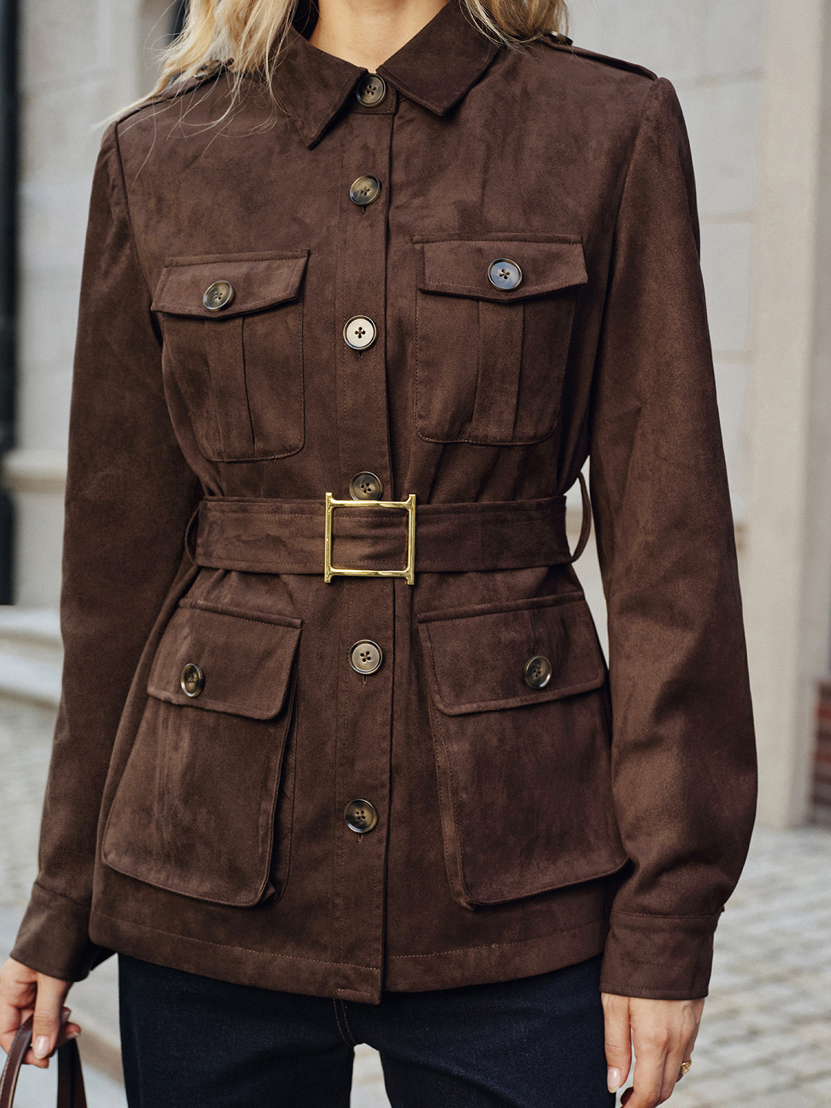 Manteau Trench en Suède | Multi-Poches et Ceinture Ajustable