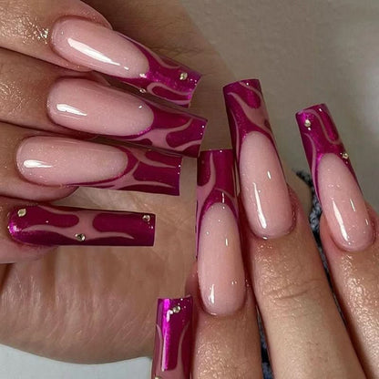 Ongles Press-On Roses Premium | Application Rapide et Élégante