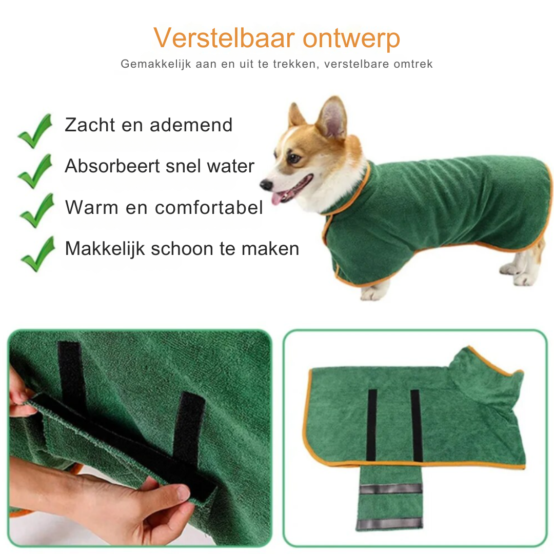 Robe de Bain pour Chien | Ajustable, Séchage Rapide et Élégant
