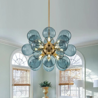 Lustre en Verre Bleu Contemporain | Éclairage Élégant et Accueillant