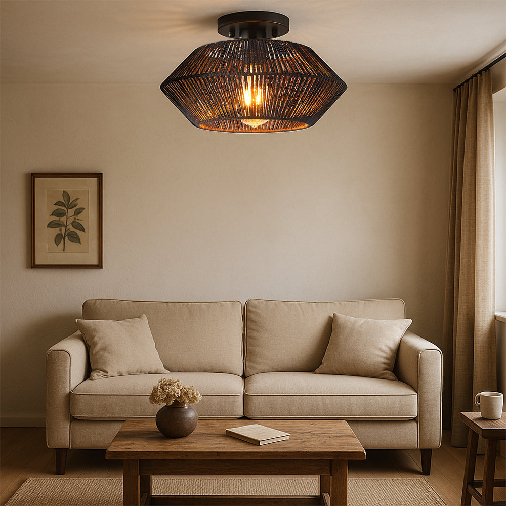 Lampe de Plafond en Bambou Tressé | Élégance Contemporaine et Chaleur Artisanale