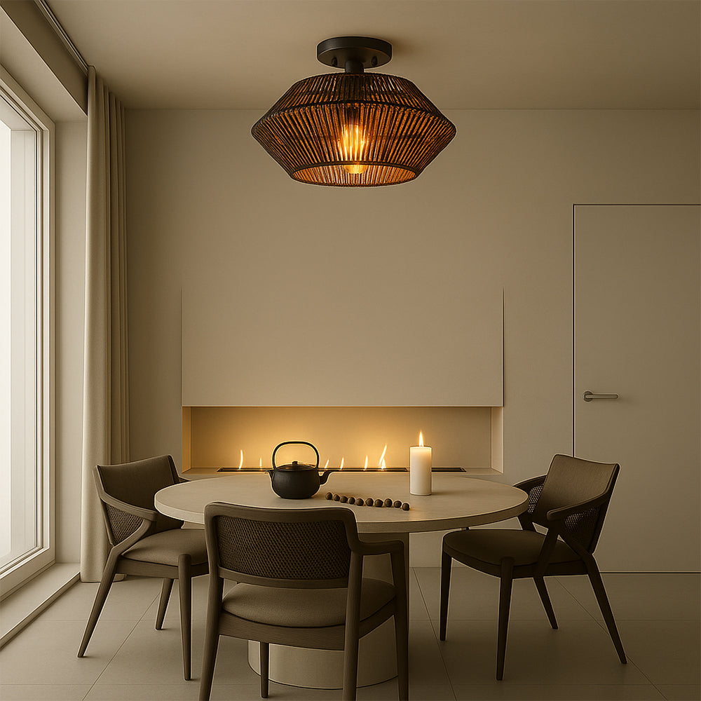 Lampe de Plafond en Bambou Tressé | Élégance Contemporaine et Chaleur Artisanale