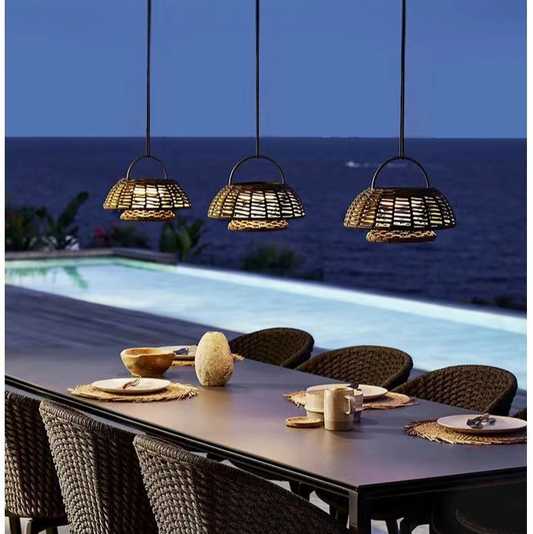 Lampe Suspendue en Bambou Écologique | Applique LED Résistante aux Intempéries