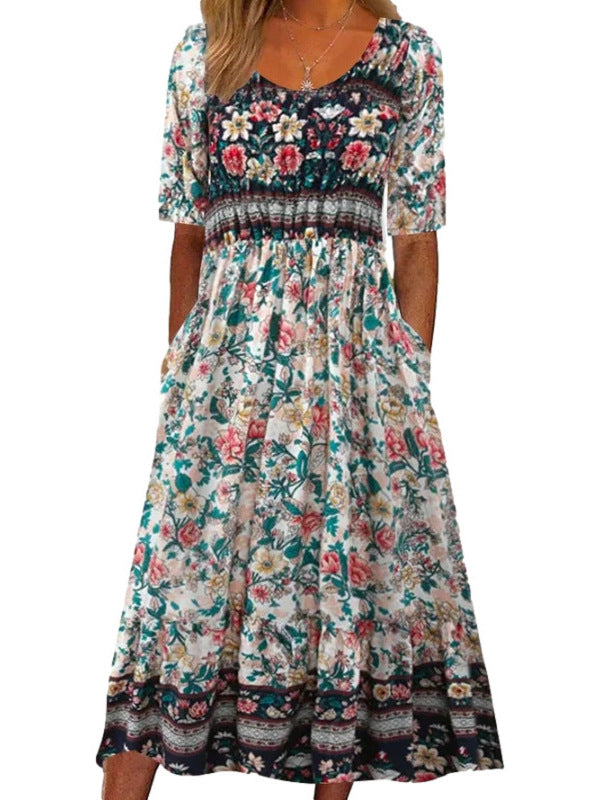 Robe Midi Fleurie pour Femmes | Tissu Aéré et Élégance Estivale