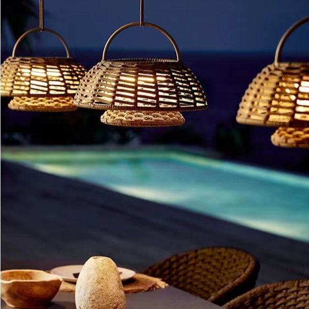 Lampe Suspendue en Bambou Écologique | Applique LED Résistante aux Intempéries