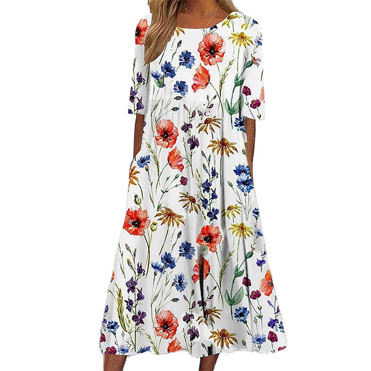 Robe Midi Fleurie pour Femmes | Tissu Aéré et Élégance Estivale