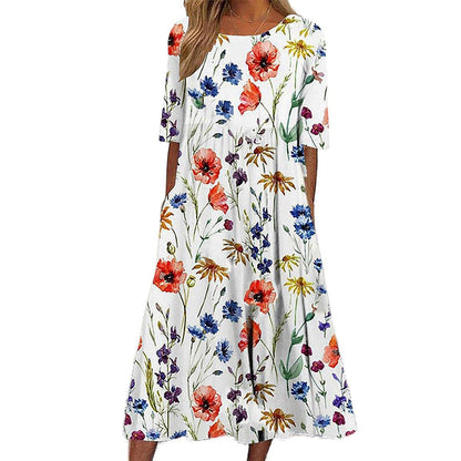 Robe Midi Fleurie pour Femmes | Tissu Aéré et Élégance Estivale