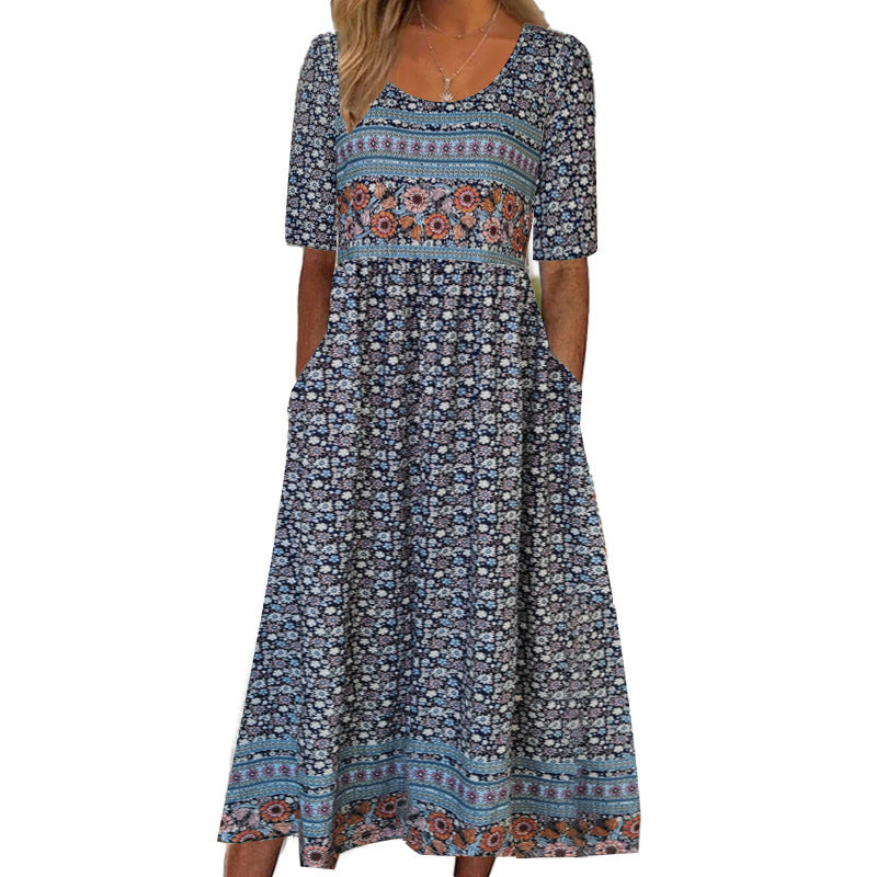 Robe Midi Fleurie pour Femmes | Tissu Aéré et Élégance Estivale