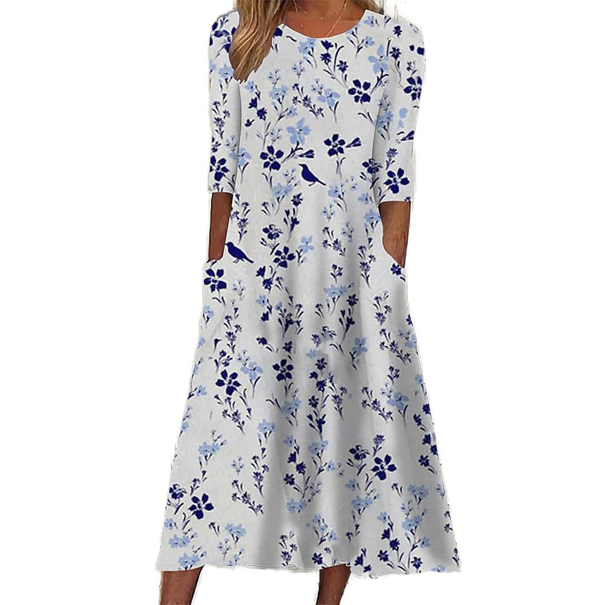 Robe Midi Fleurie pour Femmes | Tissu Aéré et Élégance Estivale