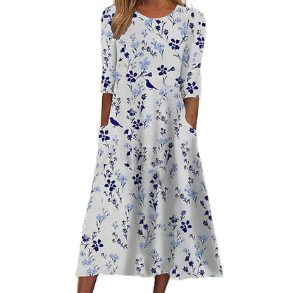 Robe Midi Fleurie pour Femmes | Tissu Aéré et Élégance Estivale