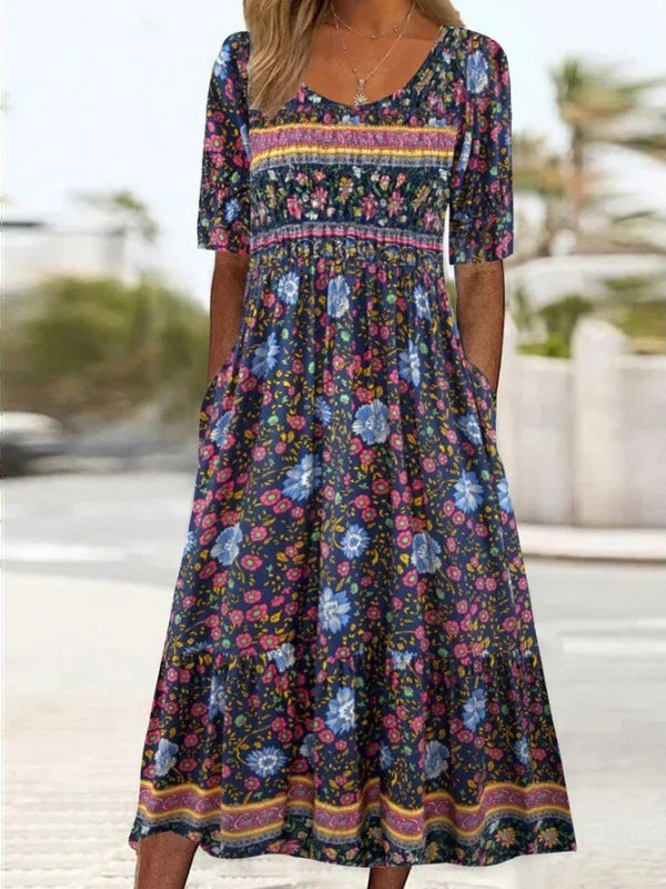 Robe Midi Fleurie pour Femmes | Tissu Aéré et Élégance Estivale