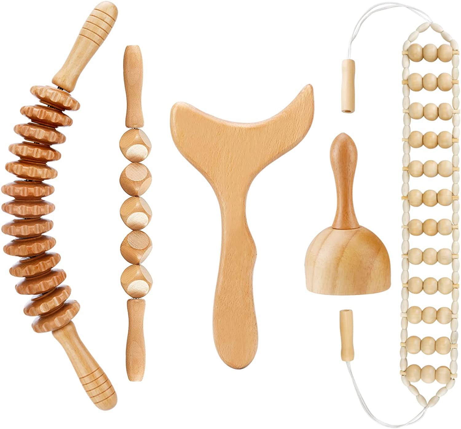 Rouleaux Musculaires en Bois | Set de 6 Outils pour Modelage Efficace