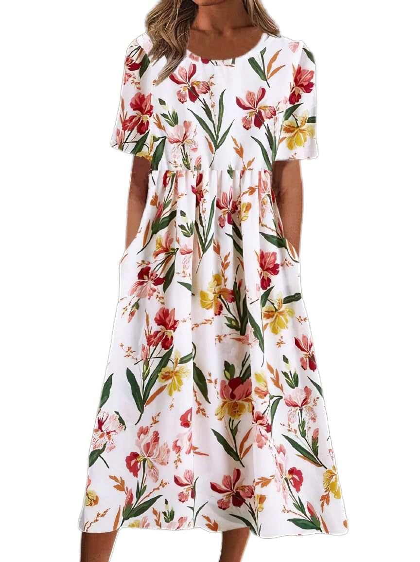 Robe Midi Fleurie pour Femmes | Tissu Aéré et Élégance Estivale