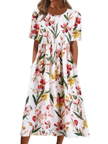 Robe Midi Fleurie pour Femmes | Tissu Aéré et Élégance Estivale