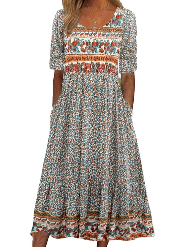 Robe Midi Fleurie pour Femmes | Tissu Aéré et Élégance Estivale