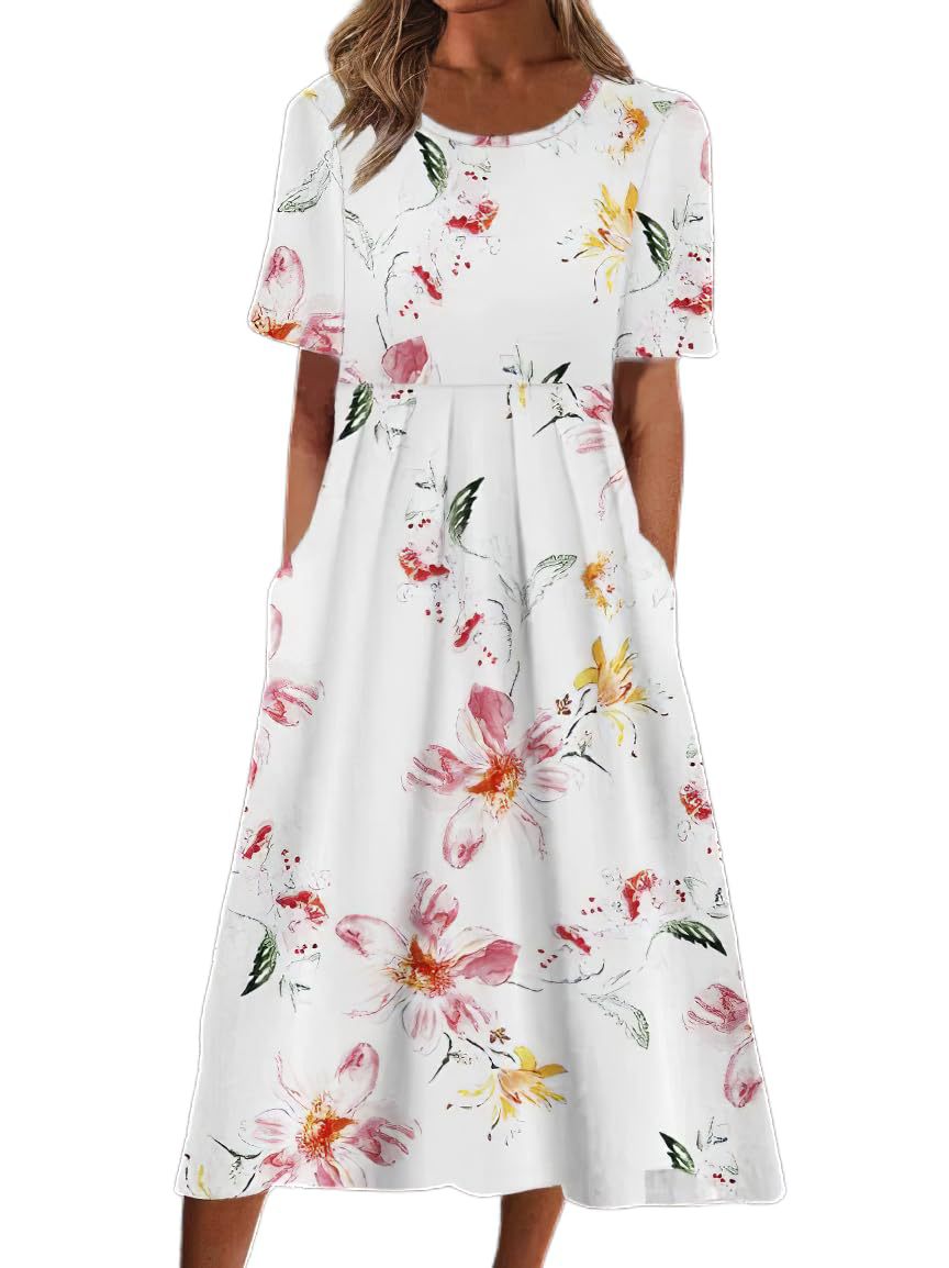 Robe Midi Fleurie pour Femmes | Tissu Aéré et Élégance Estivale