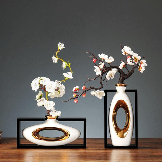 Vase Décoratif en Céramique | Bord Doré et Design Unique