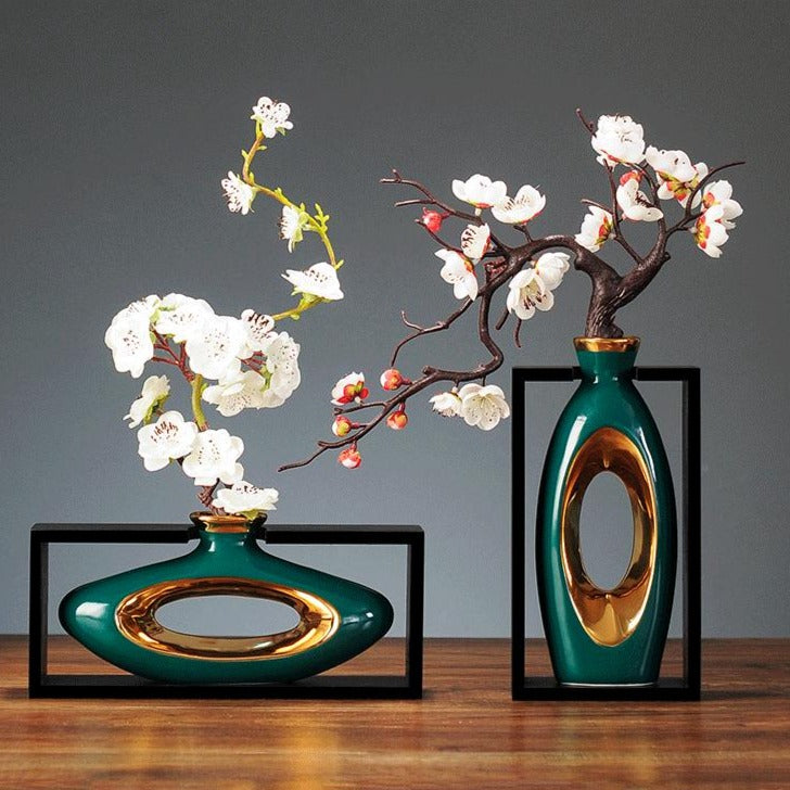 Vase Décoratif en Céramique | Bord Doré et Design Unique