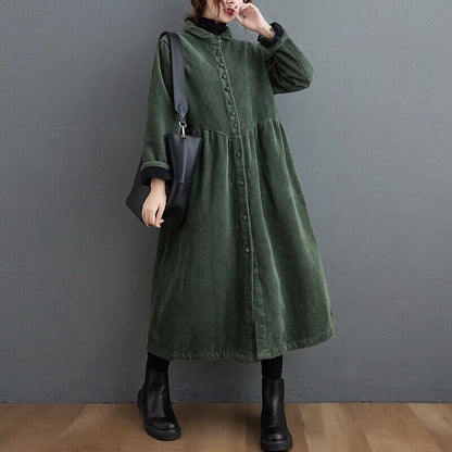 Manteau d'hiver Oversize en Velours Côtelé | Design à Boutons et Longueur Mi-Mollet
