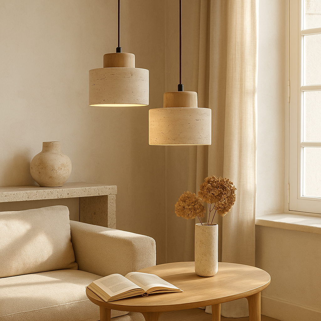Lampe Suspendue en Pierre de Travertin | Élégance Organique et Atmosphère Chaleureuse