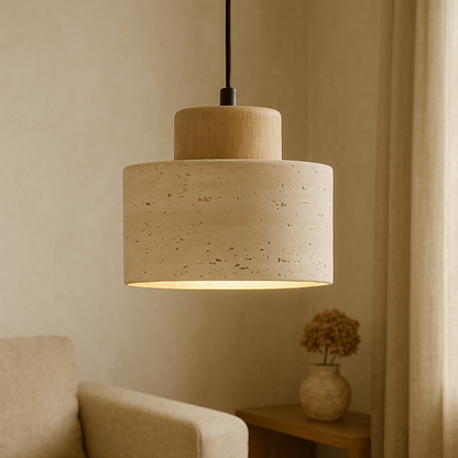 Lampe Suspendue en Pierre de Travertin | Élégance Organique et Atmosphère Chaleureuse