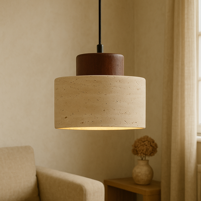Lampe Suspendue en Pierre de Travertin | Élégance Organique et Atmosphère Chaleureuse
