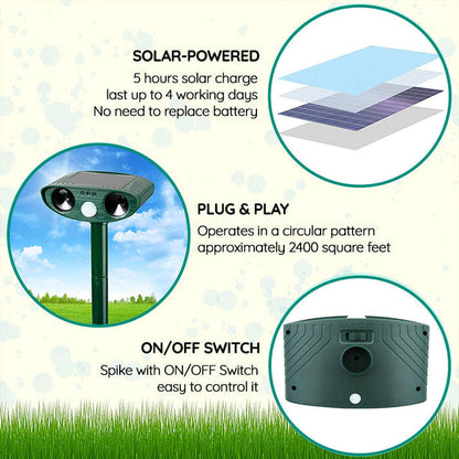 Répulsif Ultrasonique Solaire pour Nuisibles | Écologique et Sûr pour Votre Jardin