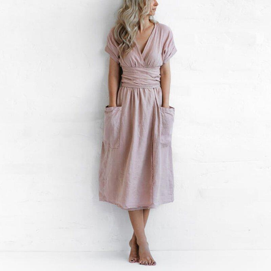 Robe Maxi Décontractée Col V Femme | Élégance et Confort pour l'Été