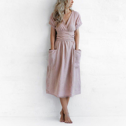 Robe Maxi Décontractée Col V Femme | Élégance et Confort pour l'Été