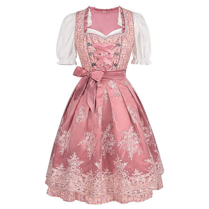 Robe Dirndl Rose Traditionnelle | Avec Tablier Brodé et Blouse Élégante