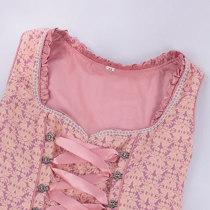Robe Dirndl Rose Traditionnelle | Avec Tablier Brodé et Blouse Élégante