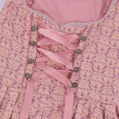 Robe Dirndl Rose Traditionnelle | Avec Tablier Brodé et Blouse Élégante