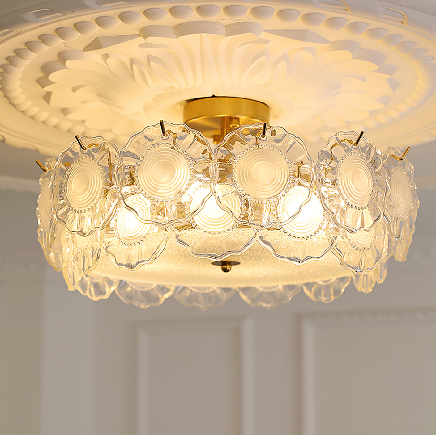 Plafonnier en Verre Chic | Éclairage Cosy avec Motifs Floraux