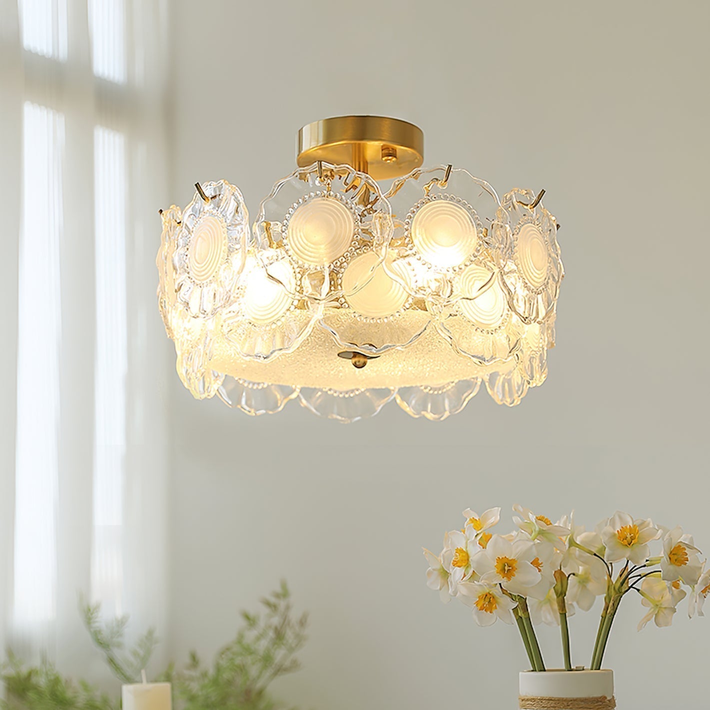 Plafonnier en Verre Chic | Éclairage Cosy avec Motifs Floraux