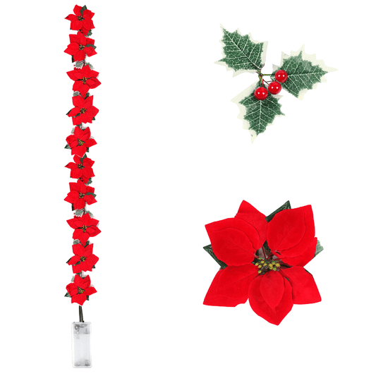 Guirlande LED Poinsettia pour Noël | Éclairage Scintillant et Élégant