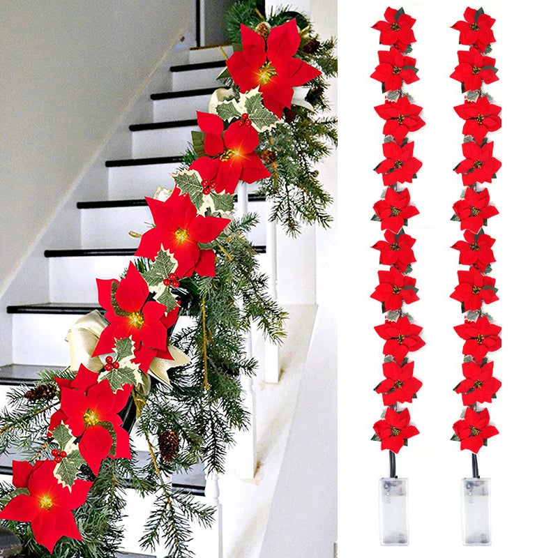 Guirlande LED Poinsettia pour Noël | Éclairage Scintillant et Élégant