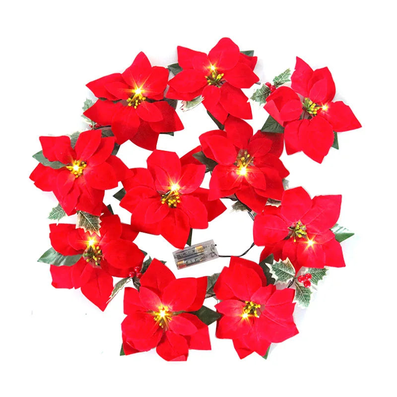 Guirlande LED Poinsettia pour Noël | Éclairage Scintillant et Élégant