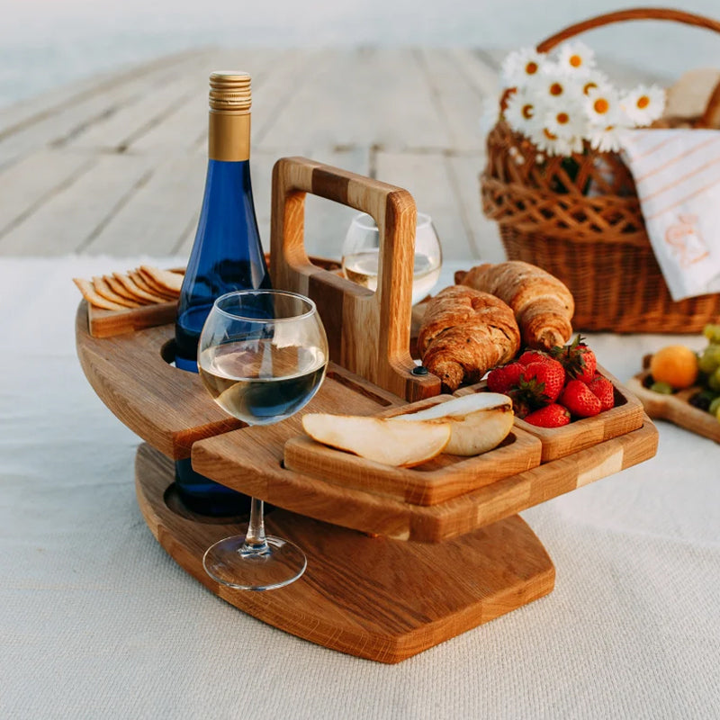 Table de Pique-Nique en Bois | Compacte avec Porte-Bouteilles Intégré
