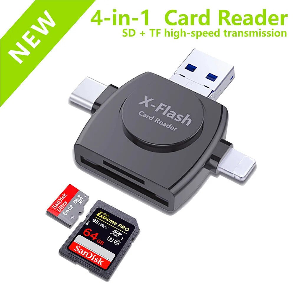 Lecteur de Carte USB 4-en-1 | Transfert et Sauvegarde Faciles de Données